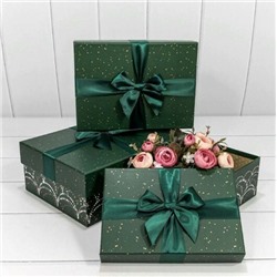 Набор новогодних подарочных коробок 3 в 1 прямоугольник 28*21*11 см С бантом зеленый 449783