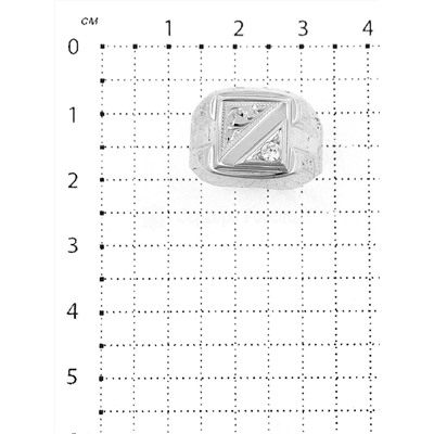 Печатка мужская из серебра с фианитом и алмазной гравировкой родированная