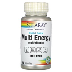 Solaray Twice Daily  Multi Energy Multivitamin, Iron Free, 60 Capsules
