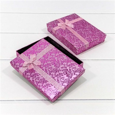 Подарочная коробка ювелирная С бантиком 16*12*3 см Цветы блестящие розовый 443334