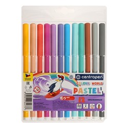 Фломастеры 12 цветов Centropen 7550 TP Colour World Pastel 2.0 мм, пастельные, блистер, европодвес