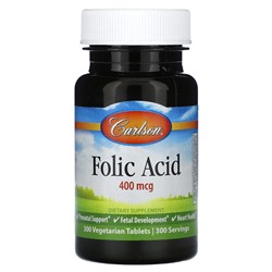 Carlson Folic Acid, 400 mcg, 300 Vegetarian Tablets
