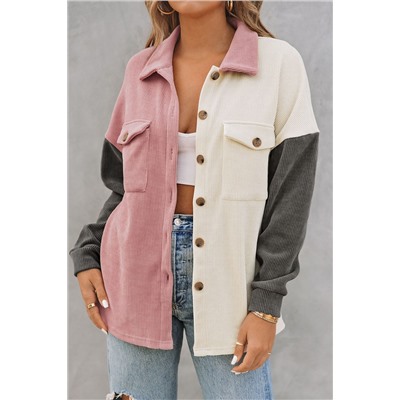 Multicolor Colorblock Ribbed Button Front Jacket