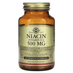 Solgar Niacin (Vitamin B 3), 500 mg, 100 Vegetable Capsules