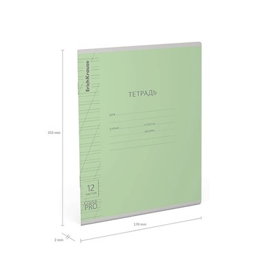 Тетрадь 12 листов в косую линейку, ErichKrause "Классика" CoverPrо, с пластиковой обложкой, зеленая